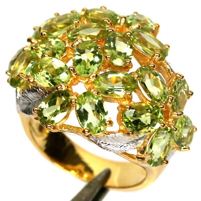 Piedra preciosa 4 X 6 mm. Anillo peridoto verde para mujer plata 925 oro de 18 quilates Foto 1 de 4