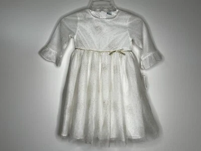 Edgehill Collection White Ankle Length Dress Shimmer Netting Long Sleeve Girls 5 - Image 1 of 4