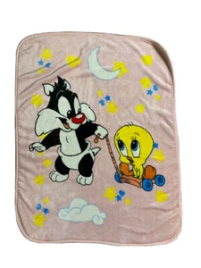 Vintage ROSA Baby Looney Tunes Sylvester Tweety Vogel Plüsch Krippe Baby Decke - Bild 1 von 12