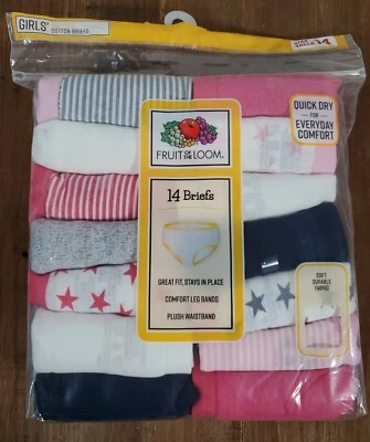 Ropa interior de algodón talla 14 Fruit of the Loom 14pk niñas estrellas y rayas Foto 1 de 4