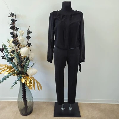 Damen Overall mit Tüllbluse Jumpsuit Hosenanzug Schwarz Größe S - Bild 1 von 4