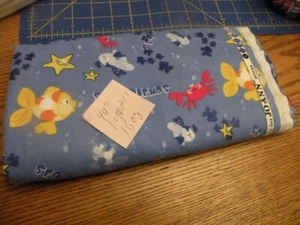 1 YD. 24" FLANNEL BLUE FISHY ANIMALS  FISH CRABS SEA FRIENDS 44" - Picture 1 of 1