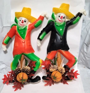 RARE Vintage Florabelle Flowers 12" Blow Mold Scarecrow Pair Wall / Door Hanging - Picture 1 of 8