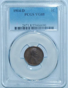 1914 D PCGS VG8 Lincoln Wheat Cent - Picture 1 of 2