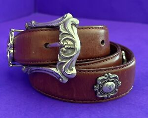 Fossil Woman’s Brown Leather Belt with Conchos Western Cowboy Size M