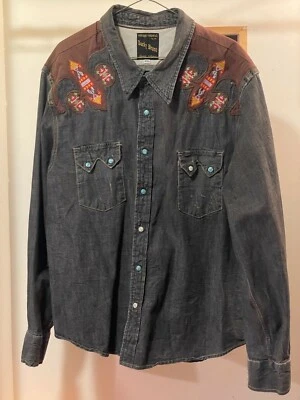 Camisa Lucky Western XL Denim Nativo Americano Bordado Turquesa Broches a presión ¡Personalizada! Foto 1 de 2