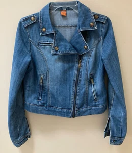 Jou Jou Whitewashed Jean Jacket vintage small with side zip front unique - Picture 1 of 14