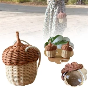 Bolso de hombro de ratán tejido en forma de bellota hecho a mano bolso de moda para mujeres/hombres - Imagen 1 de 9