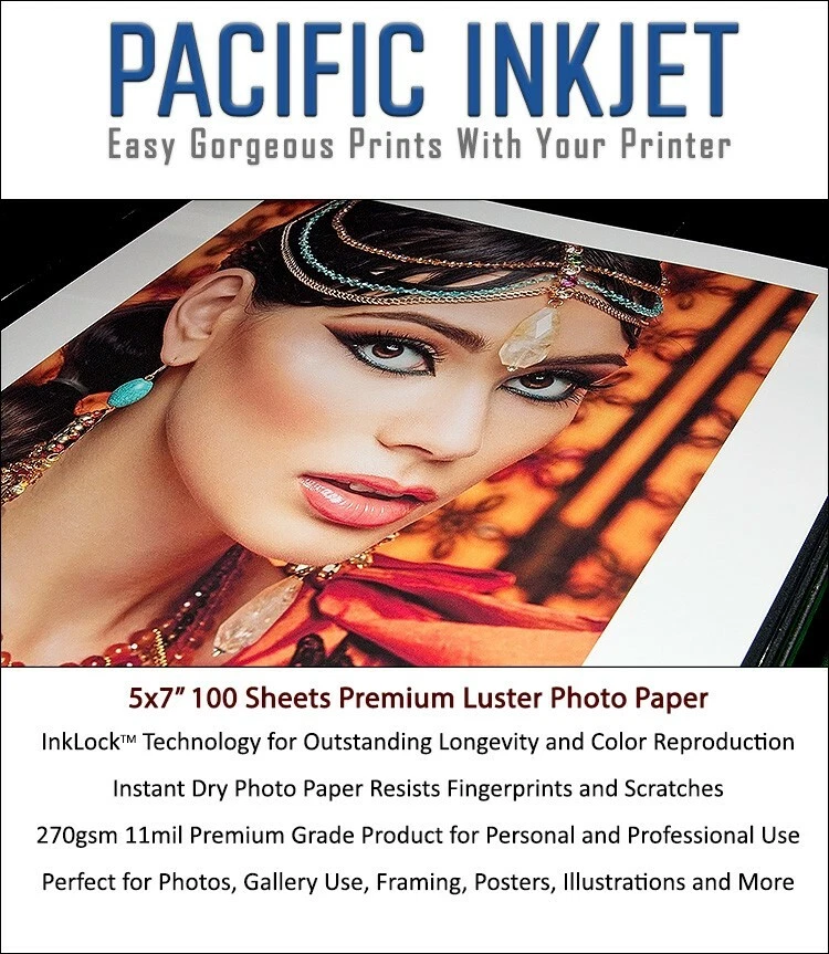 Pacific Inkjet 5x7 Luster Inkjet Photo Paper 100-sheets for Epson/HP/Canon 11mil - Image 1 of 4