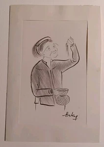 Original Ink on Silk Drawing Signed By Vietnamese Artist BeKy 1960s Vintage - Picture 1 of 1