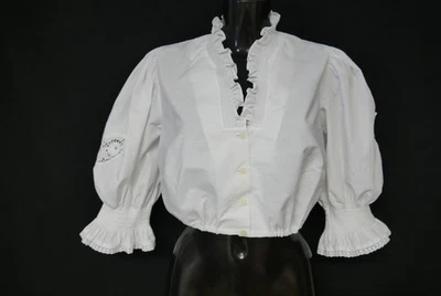 Gr.46 Dirndlbluse weiß Bluse für Dirndl Baumwollmischung mit Spitze B11202 - Bild 1 von 4
