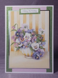 Stunning Handmade Happy Birthday Card, Bowl Of Flowers, 7" X 5" - Picture 1 of 2