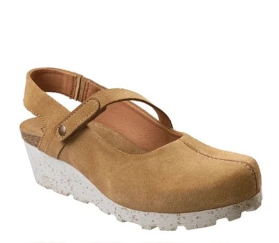 OTBT Prog Tan Beige Suede Mary Jane Slingback Wedge Clogs Size 9.0 - Image 1 of 4