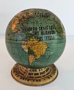 Vintage "Golden Rule Foundation" World Globe Tin Lithograph Bank - Picture 1 of 8