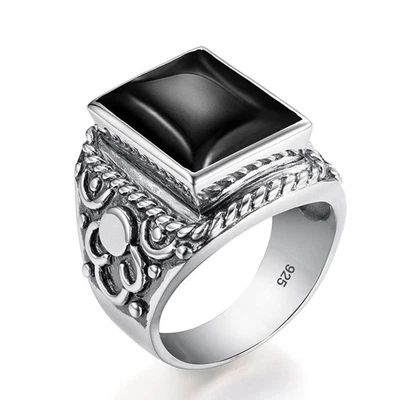 Anillo de ónix negro de plata 925 para hombre | Joyería de sello gótico... - Imagen 1 de 4