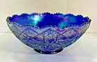 IMPERIAL BLUE CARNIVAL GLASS HATTIE PATTERN AURORA JEWELS IRIDESCENT BOWL
