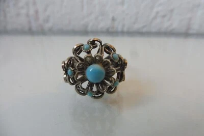 Anello In Argento, Molto Bello, Molto Vecchio, 900 Argento Con Turchese - Immagine 1 di 4