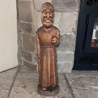 Vintage Carved Wood M 23” Monk Statue Wise Old Man Wooden Figure Spain/Portugal