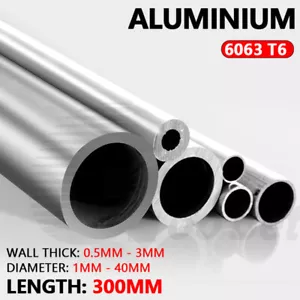 Aluminium Round Tube Pipe Hollow 0.5-3 mm Thick 3-68 mm OD 300mm Length 6063 T6 - Picture 1 of 15
