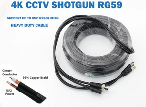 20M 4K HEAVY DUTY RG59 COAXIAL + POWER CCTV SHOTGUN CABLE BNC ready-made - Picture 1 of 6
