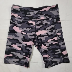 Calvin Klein Performance Camo Bike Shorts Sz L Black Pink Leggings Yoga Gym  - Picture 1 of 9
