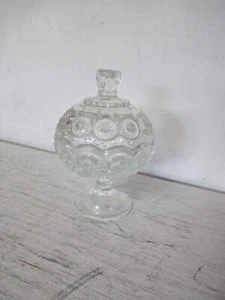 Vintage LE Smith Moon & Stars Crystal Compote Pedestal Candy Dish w/ Lid 6 3/4” - Picture 1 of 5