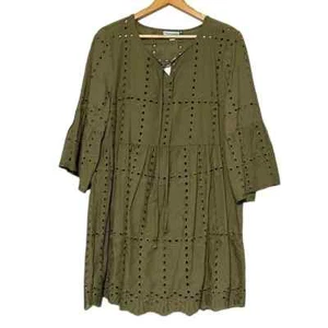 Country Living Dress Woman’s Medium Green Cotton Eyelet Tie Front Tunic NEW - Picture 1 of 13