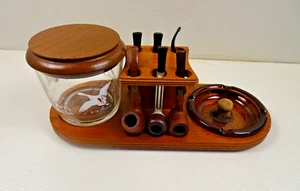 Vintage Large 6 Pipe wood smoking pepe holders w/6 pipe humidor, Ashtray - Picture 1 of 21