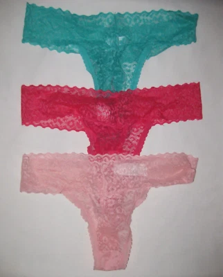 3pk sheer leopard lace thong panties S teal/rose red pink/pastel pink vaporwave - Image 1 of 4