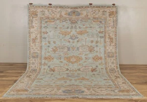 8x10 Light Blue with Powder Pink Hand-Knotted Oushak Wool Rug  I P-1151 - Picture 1 of 22