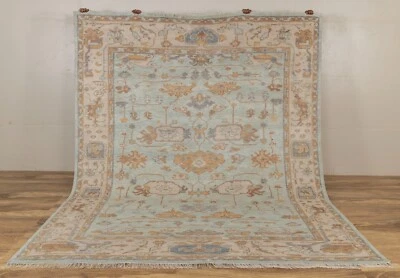 8x10 Light Blue with Powder Pink Hand-Knotted Oushak Wool Rug  I P-1151 - Image 1 of 4