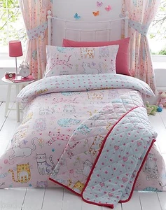 ROPA DE CAMA O CORTINAS GATOS LINDOS GATITOS GATITOS LUNARES CORAZONES MARIPOSA ROSA AZUL - Imagen 1 de 5