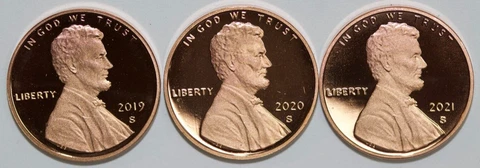 2019 S 2020 S 2021 S Lincoln Proof  3 Coin Set Lot, From original rolls    #0168 Cover