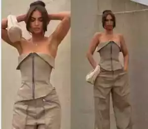 ZARA BUSTIER HOMBRO DESCUBIERTO CON CREMALLERA PESPUNTES CAMEL XS-L 2287/337 - Imagen 1 de 6