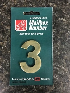 STEP 2 Lifetime Finish Self-Stick 2 1/4" Solid Brass Mailbox Number 3 NOS - Picture 1 of 3