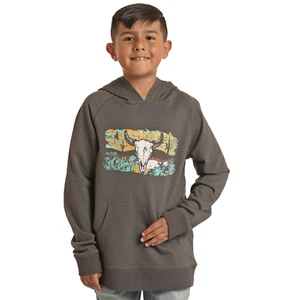 Rock & Roll® Children's Bull Skull Graphic Grey Hoodie RRBT94R05W-02 - Picture 1 of 2