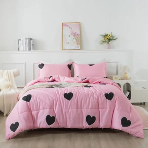 Love Pattern Girls Pink Comforter Set Full Size, Blush Pink Cute Love Heart Sexy - Picture 1 of 12