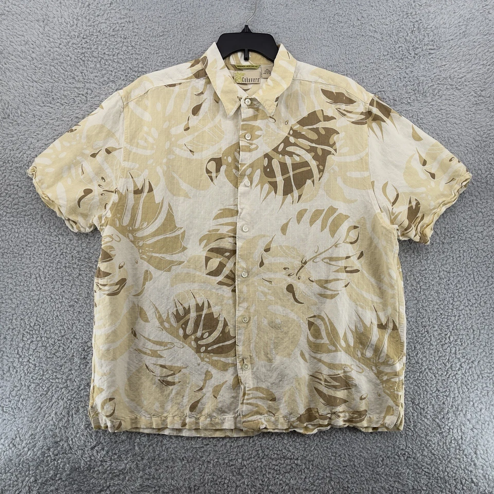 Camisa Cubavera Hombres 2XL Beige Estampado Tropical Mezcla de Lino Camisa de Campamento Cubano Foto 1 de 4