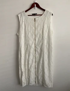 Liz Jordan Dress Womens Plus Sz 18 White Full Zip Sleeveless Round Neck Lined - Picture 1 of 12