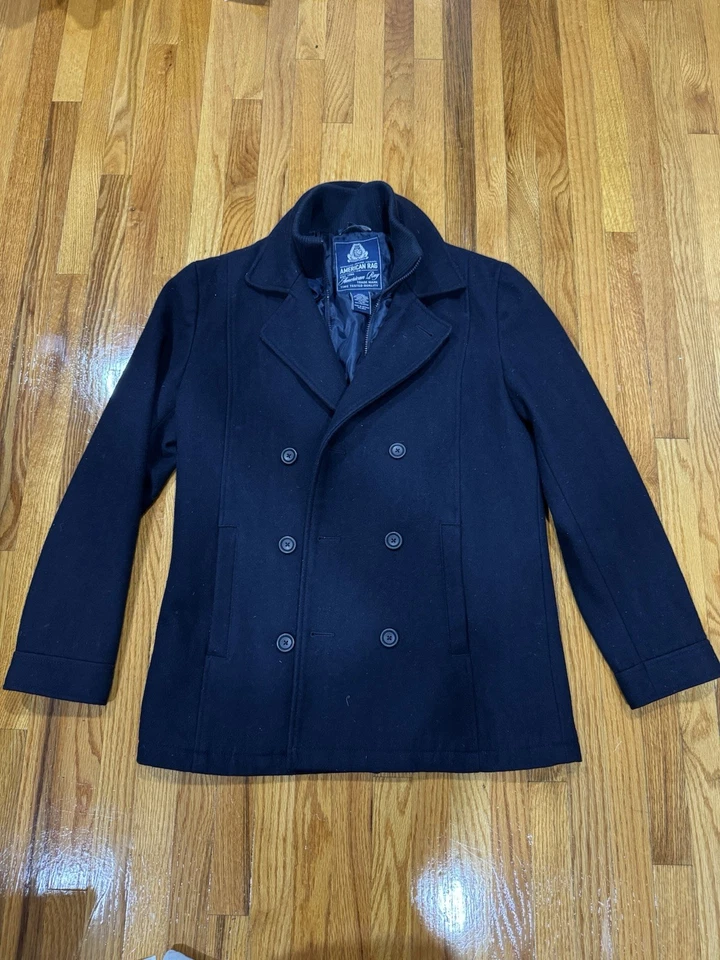 Abrigo American Rag Para Hombre Chaquetón Mezcla Lana Azul Marino Talla M Cremallera Forro Babero Foto 1 de 4