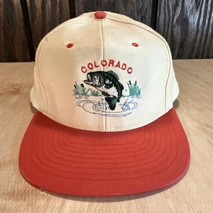 Vintage Colorado Bass Fishing Hat Snapback Cap Two Tone Natural White Red Fish - Picture 1 of 13