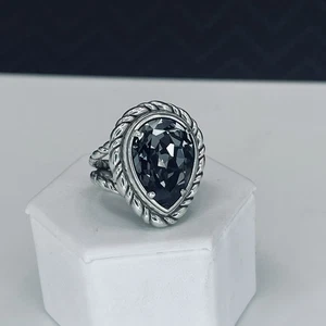 Brighton Your True Color Ring Silver Rope Band Teardrop Black Faceted Stone Sz 7 - Picture 1 of 12