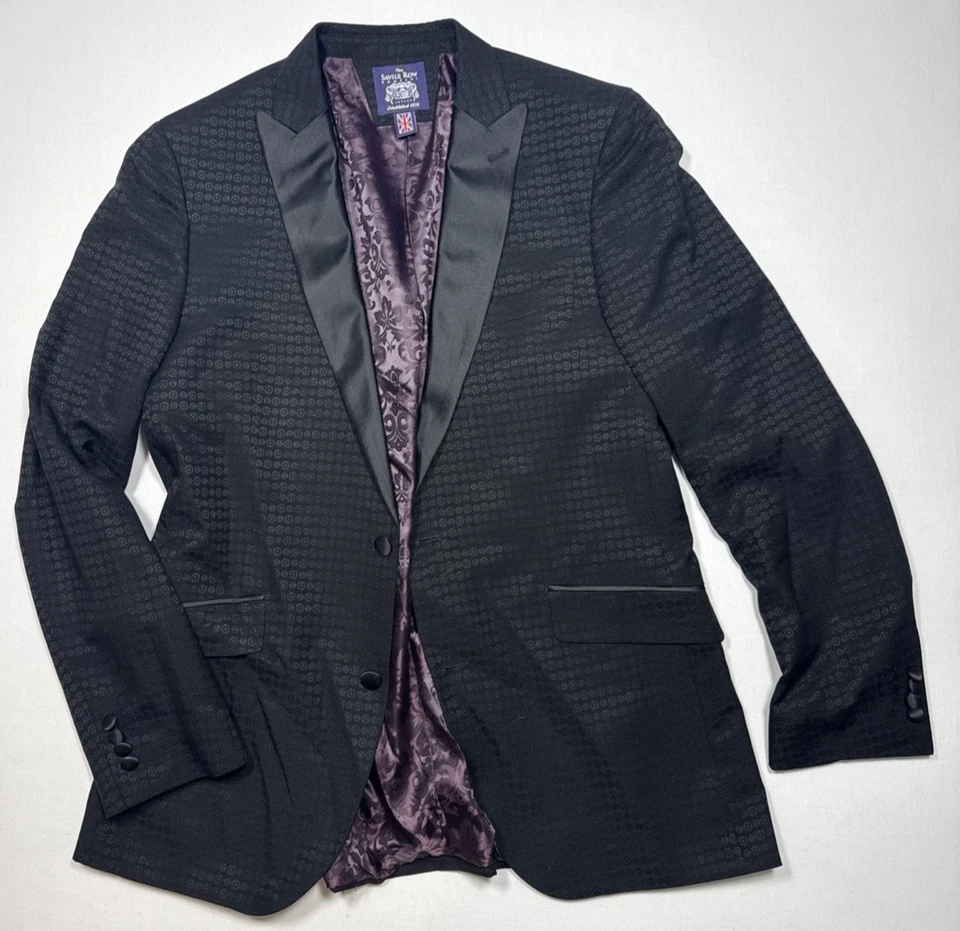 Moderno Para Hombre 42L Savoy Blazer Traje Chaqueta 42 Savile Row Gótico Oscuro Boda Foto 1 de 4