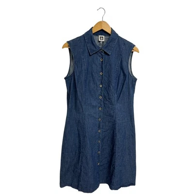 Anne Klein Mujer Camisa Sin Mangas Vestido Azul Con Bolsillos Talla 10 Foto 1 de 4