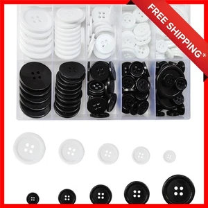 Versatile 160 Pcs Black & White Round Craft Buttons - Eco-Friendly Resin, 4-Hole - Picture 1 of 9
