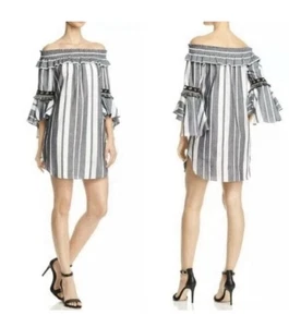 Misa Los Angeles Cybele gestreiftes Mini schulterfreies Kleid Small - Bild 1 von 8