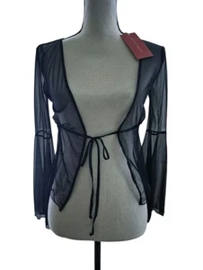 NEW God Save Queens Margaret Top Sheer Mesh Tie Front Womens Size Medium - Picture 1 of 5