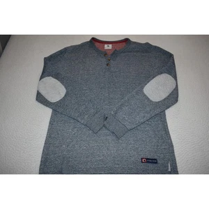 Suéter Southern Proper Henley para Hombres Talla Grande Mezcla de Algodón Coderas Azul - Imagen 1 de 8