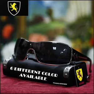NEU HERREN KHAN SILVER SHIELD SONNENBRILLE SPORT MOTOR BIKER FAHREN SCHWARZE FARBEN - Bild 1 von 5
