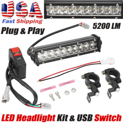 For Kawasaki KFX50 KFX90 2003-2021 Plug and Play LED Headlight 60W & USB Switch - Imagem 1 de 4